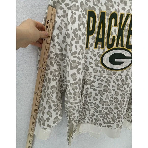 Green Bay Packers Leopard Hoodie Gray Cheetah NFL Graphic Pullover Women's XXL - Picture 8 of 11
